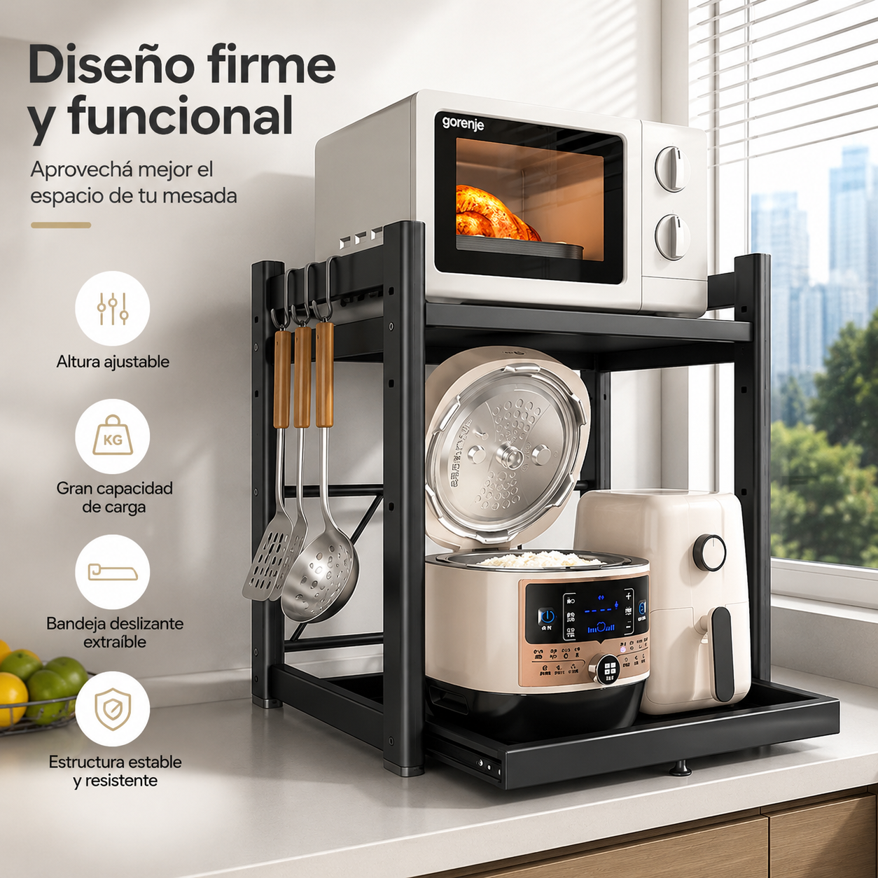 NovaGroup.ar Estante Ajustável para Micro-ondas com Bandeja Deslizante