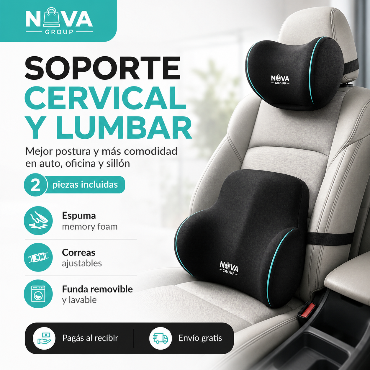 NovaGroup Almofada Lombar Ergonômica para Carro, Escritório e Sofá - Suporte para Coluna